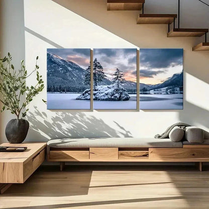 3pcs Snow Mountains Ice Lake & Trees Wall Art Set Canvas Framed 60x90cm - High Quality Print 100% Australian Made Wall Canvas Ready to Hang - Bella Home Decor