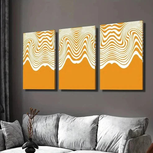 3pcs Flowing Caramel Wavy Seamless Pattern Wall Art Set Canvas Unframed - High Quality Print 100% Australian Made Wall Canvas - Bella Home Decor