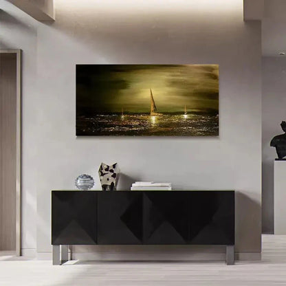 Green Sailboat On Sea Modern Wall Art Canvas Office Home Room Framed 120x60cm