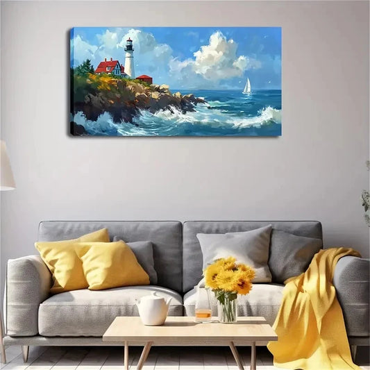 Modern Minimalist Seaside Lands Wall Art Canvas Office Home Room Framed 120x60cm