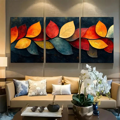3pcs Vibrant Autumn Leaf Abstract Metal Print Ready to Hang Art - Bella Home Decor