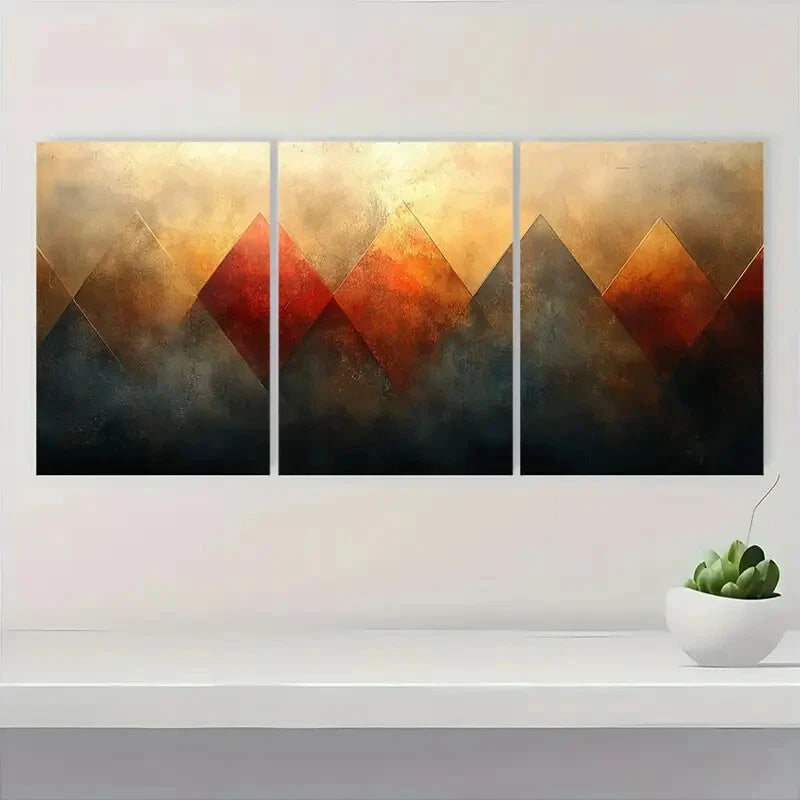 3pcs Abstract Geometric Wall Art Prints Metal Print Ready to Hang Art - Bella Home Decor