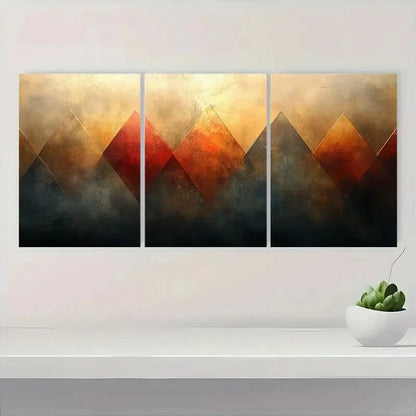 3pcs Abstract Geometric Wall Art Prints Metal Print Ready to Hang Art - Bella Home Decor