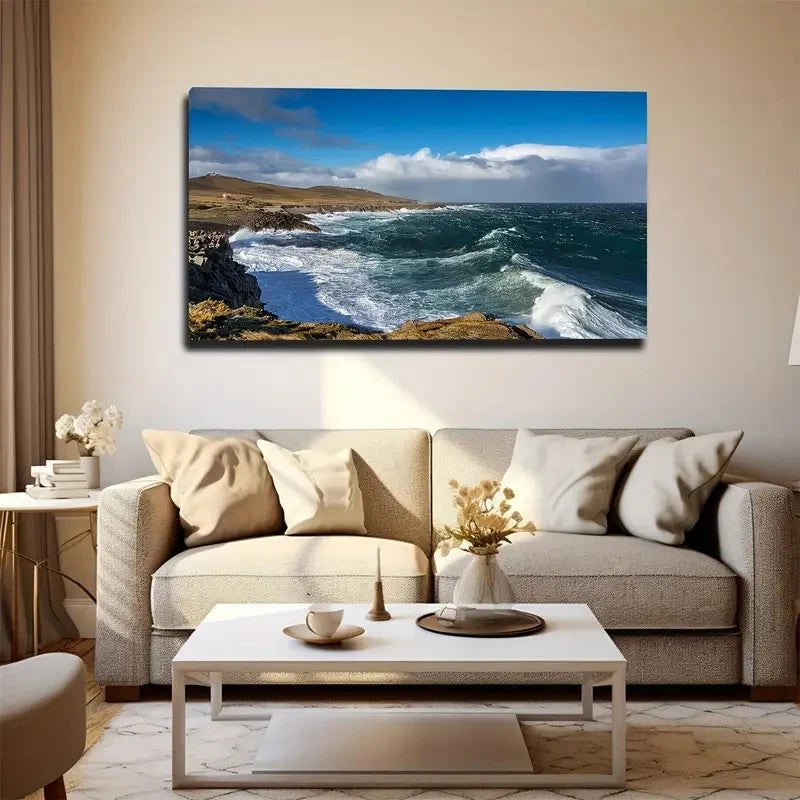 Vibrant Coastal Landscape Wall Art Canvas Office Home Room Framed 120x60cm