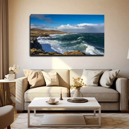 Vibrant Coastal Landscape Wall Art Canvas Office Home Room Framed 120x60cm