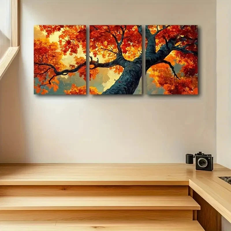 3pcs Autumn Maple Trees Wall Art Set Canvas Framed 60x90cm - High Quality Print 100% Australian Made Wall Canvas Ready to Hang