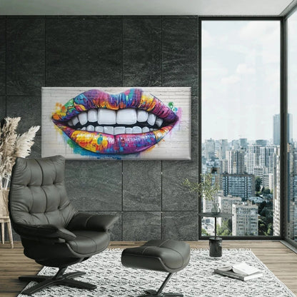 Vibrant Graffiti Style Lip Wall Art Canvas Office Home Room Framed 120x60cm
