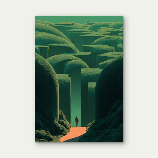 Surreal Green Labyrinth Landscape 60x90cm Metal Print Ready to Hang