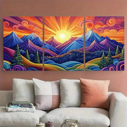 3pcs Radiant Peaks Sunset Mountain Serene Nature Wall Art Set Canvas Framed 40x60cm - High Quality Print 100% Australian Made Wall Canvas Ready to Hang
