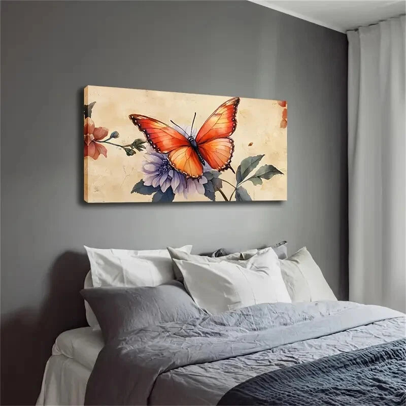 Red Butterfly & Floralc Texture Wall Art Canvas Office Home Room Framed 120x60cm - Bella Home Decor