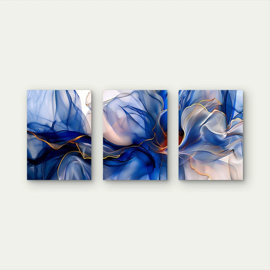 3pcs Modern Blue Alcohol Ink Triptych Wall Art Set Canvas Framed 50x70cm - High Quality Print 100% Australian Made Wall Canvas Ready to Hang - Bella Home Decor