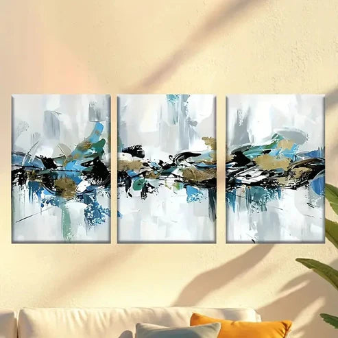 3pcs abstract painting with blue & green color Wall Art Set Canvas Unframed - High Quality Print 100% Australian Made Wall Canvas - Bella Home Decor