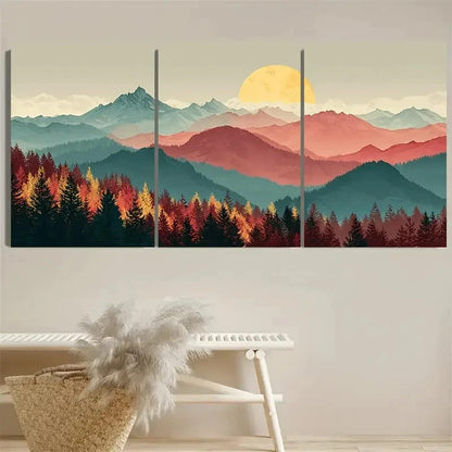 3pcs Golden Hour Mountains and Forest Wall Art Set Canvas Framed 60x90cm - High Quality Print 100% Australian Made Wall Canvas Ready to Hang - Bella Home Decor
