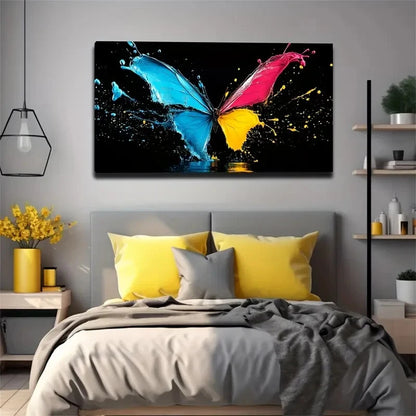 Butterfly & Ink Splatter Design Wall Art Canvas Office Home Room Framed 120x60cm