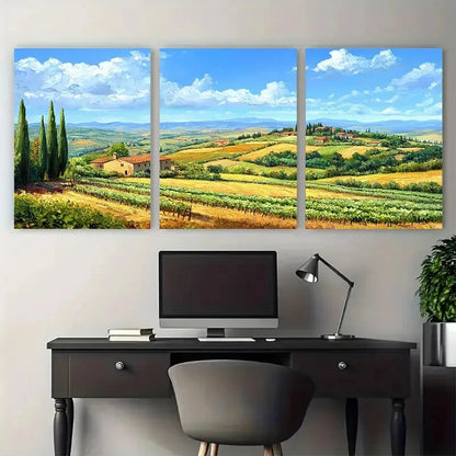 3pcs Crete Senesi Countryside Italian Landscape Wall Art Set Canvas Framed 50x70cm - High Quality Print 100% Australian Made Wall Canvas Ready to Hang - Bella Home Decor