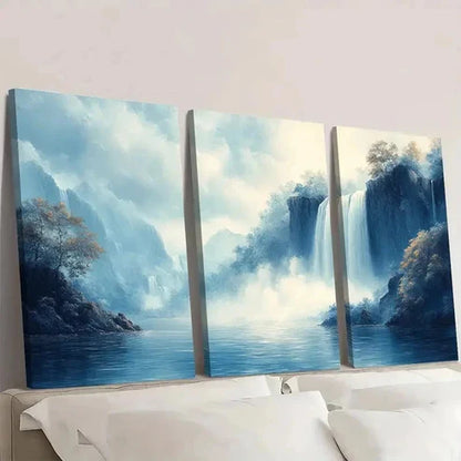 3pcs Landscape with Misty Mountains & Serene Wall Art Set Canvas Unframed - High Quality Print 100% Australian Made Wall Canvas - Bella Home Decor