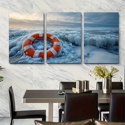 3pcs Icy Cold Ocean Seascape Life Saving Metal Print Ready to Hang Art