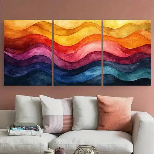3pcs Bright Watercolour Wavy Lines Abstract Wall Art Canvas Unframed – High Quality Print 100% Australian Made Wall Canvas - Bella Home Decor