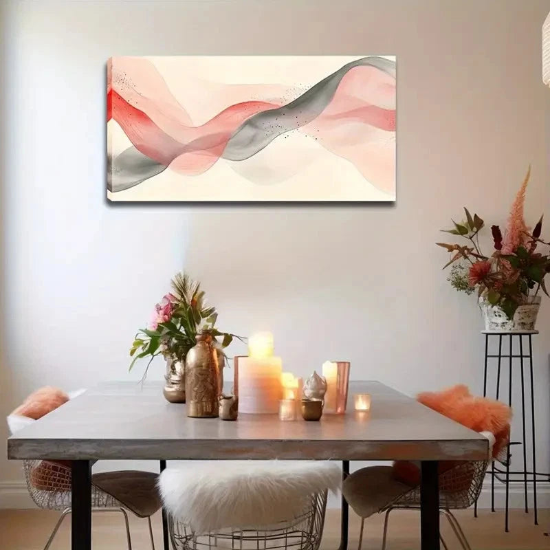 Flowing Red & Gray Lines Wall Art canvas office home room framed 120x60cm - Bella Home Decor
