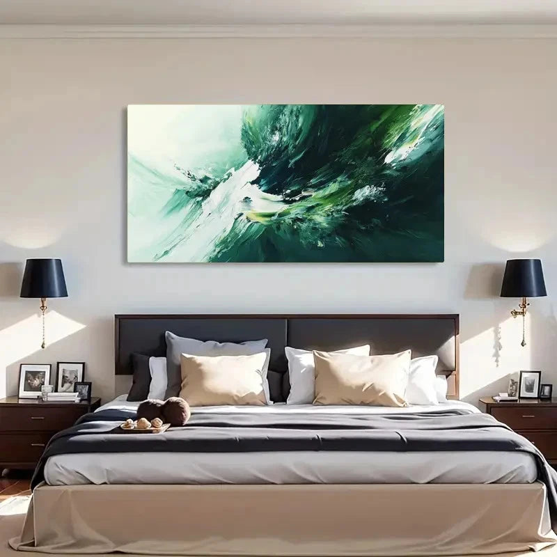 Green And White Aesthetic Wall Art Canvas Office Home Room Framed 120x60cm