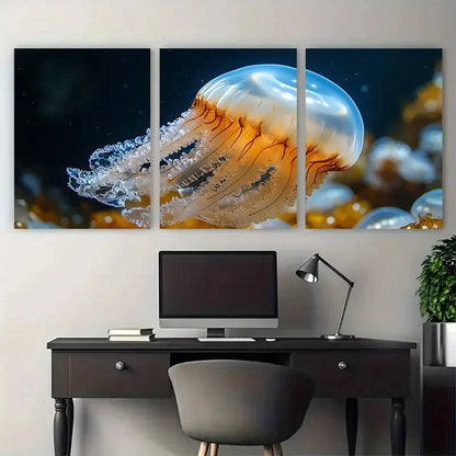 3pcs Small White Jellyfish Sea Photography Wall Art Set Canvas Framed 40x60cm - High Quality Print 100% Australian Made Wall Canvas Ready to Hang