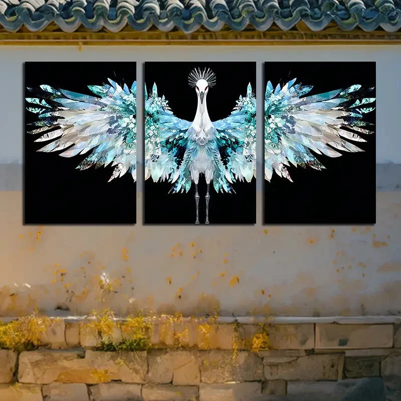3pcs Crane Among the Flowers Design Metal Print Ready to Hang Art - Bella Home Decor