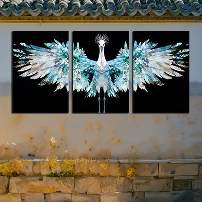 3pcs Crane Among the Flowers Design Metal Print Ready to Hang Art - Bella Home Decor