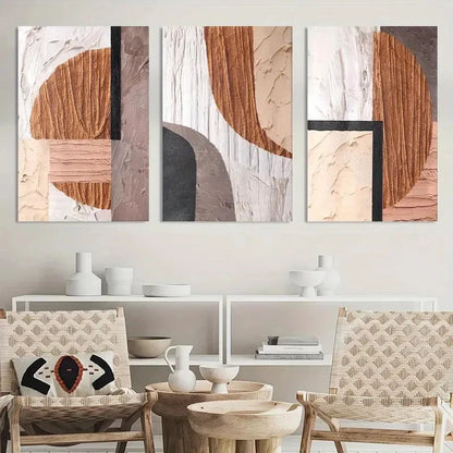 3pcs Neutral Abstract Oval Rectangular Painting Metal Print Ready to Hang Art - Bella Home Decor