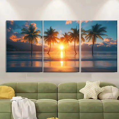 3pcs Tropical Palm Tree Landscape Metal Print Ready to Hang Art