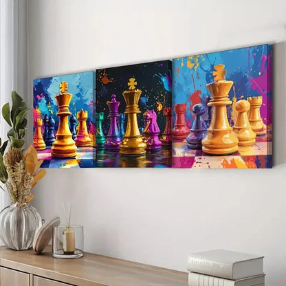 3pcs Digital Illustration of a Chess Piece Wall Art Set Canvas Unframed - High Quality Print 100% Australian Made Wall Canvas - Bella Home Decor