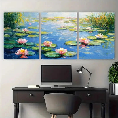 3pcs Claude Monet Waterlilies Illustration Metal Print Ready to Hang Art - Bella Home Decor