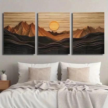 3pcs Abstract Sunset Mountain Landscape Perfect Wall Art Set Canvas Framed 60x90cm - High Quality Print 100% Australian Made Wall Canvas Ready to Hang - Bella Home Decor