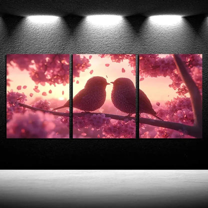 3pcs Vibrant Birds on Tree Branches Metal Print Ready to Hang Art