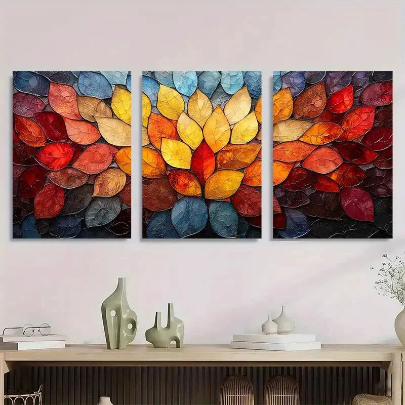 3pcs Vibrant Autumn Leaves Design Metal Print Ready to Hang Art - Bella Home Decor