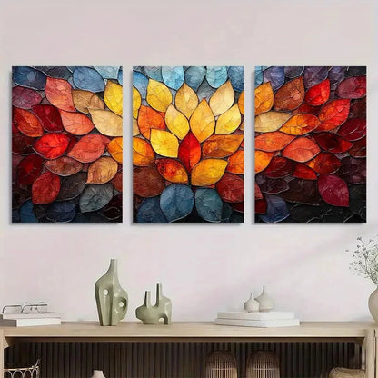 3pcs Vibrant Autumn Leaves Design Metal Print Ready to Hang Art - Bella Home Decor