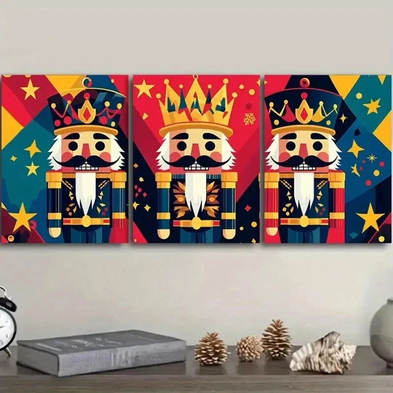 3pcs Art Deco Nutcracker Cartoon Wall Art Set Canvas Framed 50x70cm - High Quality Print 100% Australian Made Wall Canvas Ready to Hang