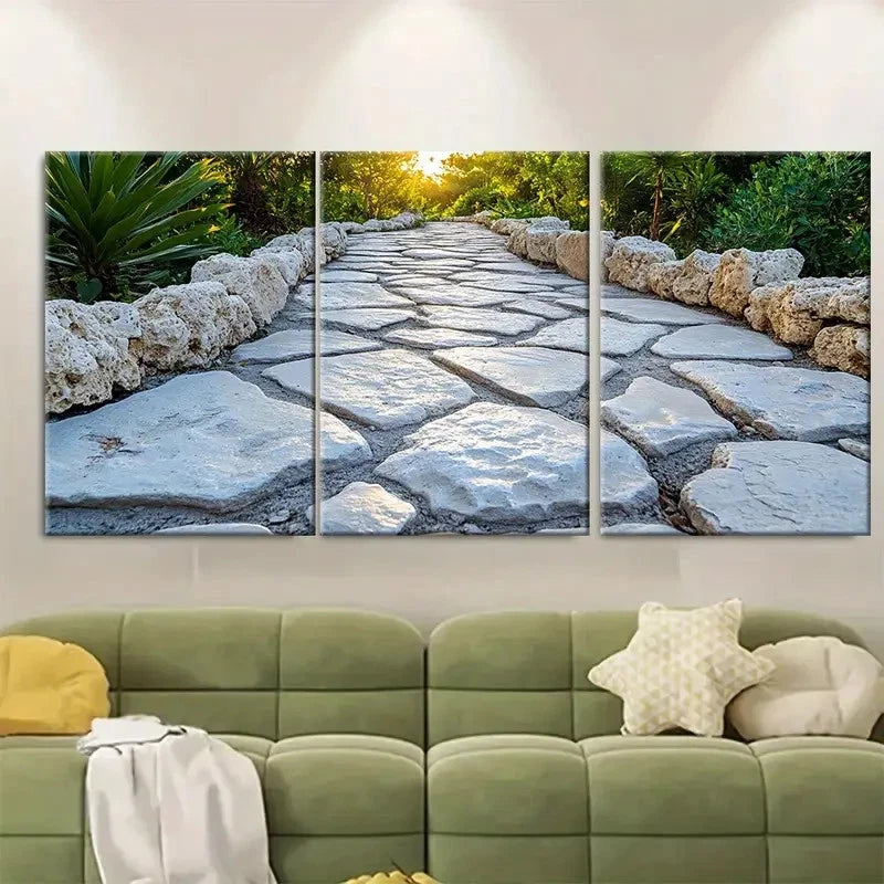 3pcs Crete Stone Garden Walkway Metal Print Ready to Hang Art - Bella Home Decor