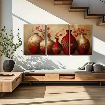 3pcs Abstract Floral Vases Artwork Decor Metal Print Ready to Hang Art - Bella Home Decor