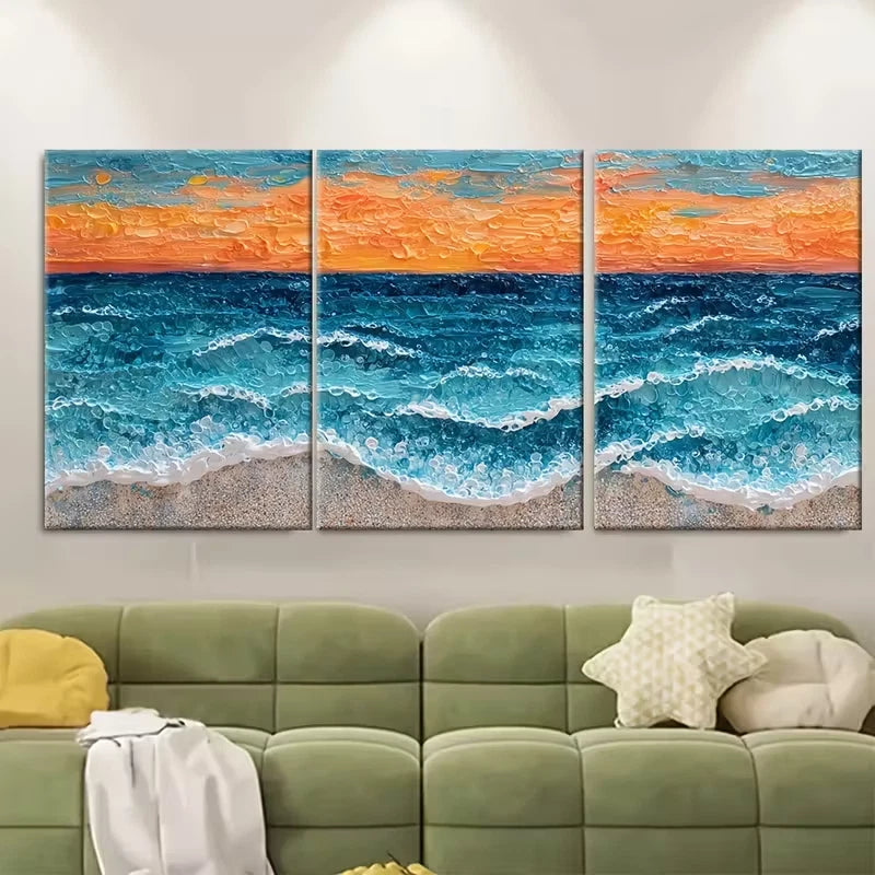 3pcs Sunset Seascape Acrylic Painting Metal Print Ready to Hang Art
