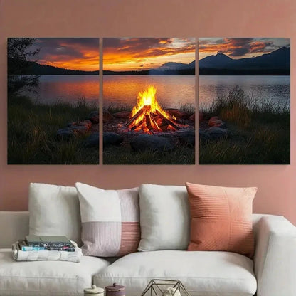 3pcs Bonfire Camping Illustration Metal Print Ready to Hang Art - Bella Home Decor