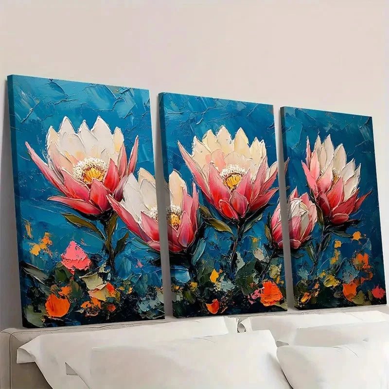 3pcs African Original Art Flowers  GH    Wall Art Set Canvas Framed 40x60cm - High Quality Print 100% Australian Made Wall Canvas Ready to Hang - Bella Home Decor