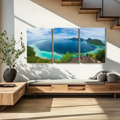 3pcs Lake Mountain & Island Modern Wall Art Set Canvas Framed 60x90cm - High Quality Print 100% Australian Made Wall Canvas Ready to Hang