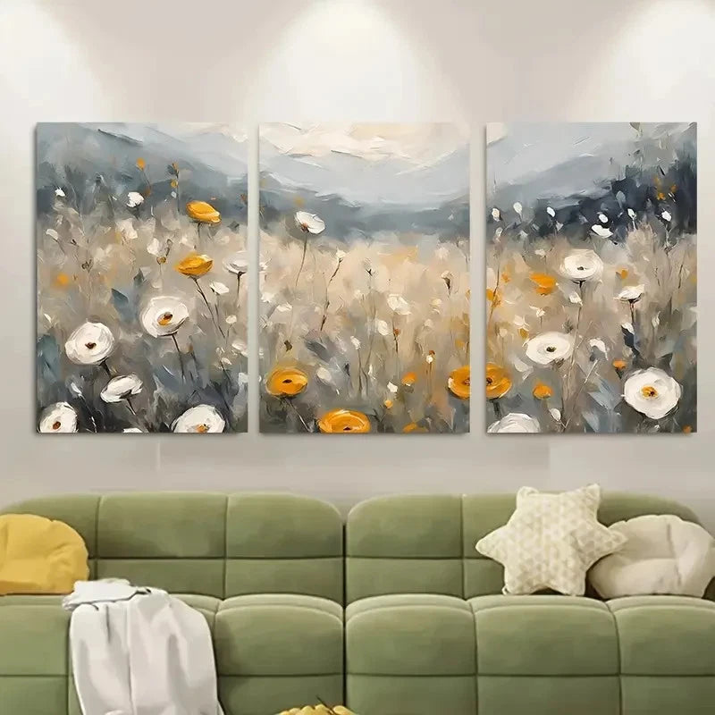 3pcs Wildflower Scene with Daisies Metal Print Ready to Hang Art