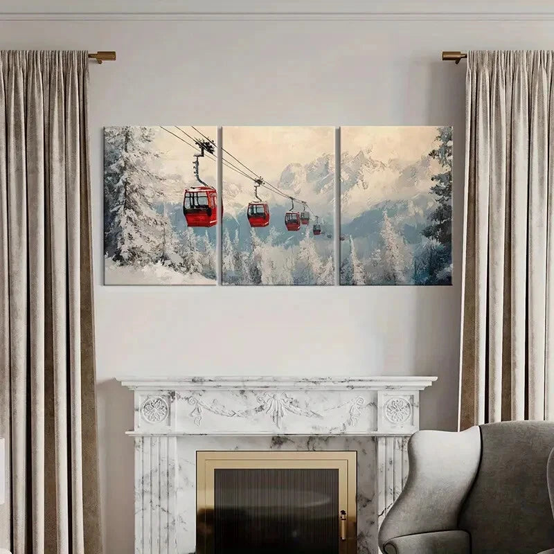 3pcs Snowy Mountains Pine Trees Scenic View Metal Print Ready to Hang Art - Bella Home Decor