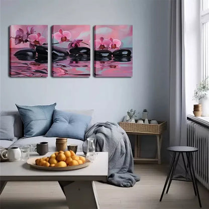 3pcs Water, Pebbles, Orchids Wall Art Set Canvas Framed 60x90cm - High Quality Print 100% Australian Made Wall Canvas Ready to Hang - Bella Home Decor