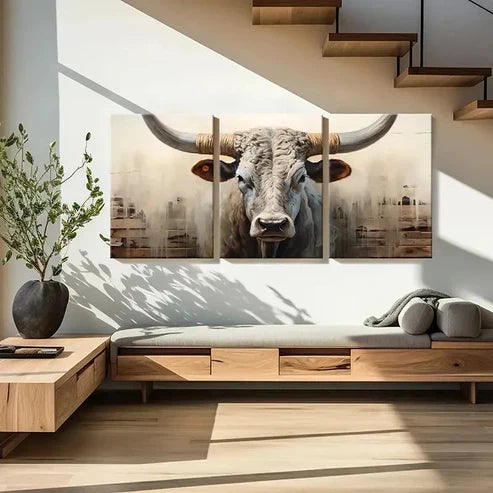 3pcs Vintage Horned Bull Cow Farmhouse Wall Art Canvas Unframed - High Quality Print 100% Australian Made Wall Canvas