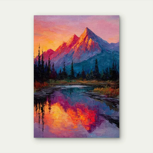 Mountain Glow Landscape with Sunset 60x90cm Metal Print Ready to Hang