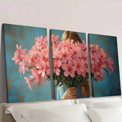 3pcs  Print Pink Cleome Painting  pp   Wall Art Set Canvas Framed 50x70cm - High Quality Print 100% Australian Made Wall Canvas Ready to Hang - Bella Home Decor