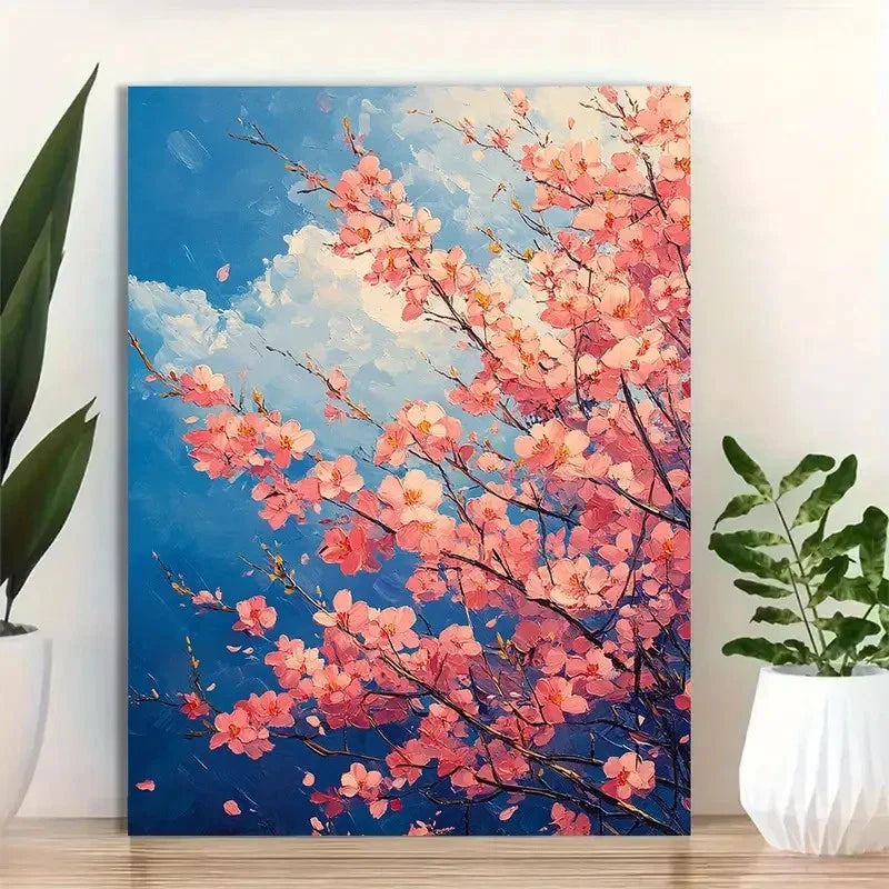 Beautiful Vibrant Cherry Blossom Tree Painting 40x60cm Metal Print Ready to Hang