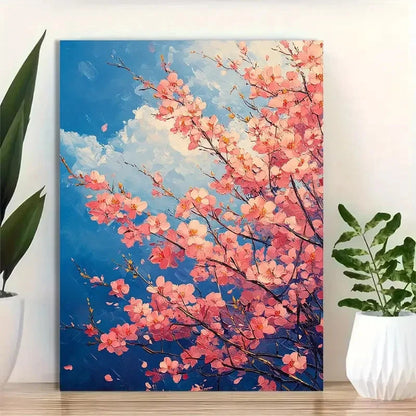 Beautiful Vibrant Cherry Blossom Tree Painting 40x60cm Metal Print Ready to Hang